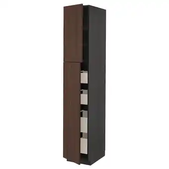 IKEA Metod / maximera Høyskap med 2 dører/4 skuffer, svart/sinarp brun, 40x60x220 cm tilbud