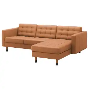 IKEA Landskrona 3-seters sofa med sjeselong, grann/bomstad gyllenbrun/tre/svart tilbud