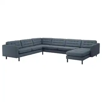 IKEA Landskrona Hjørnesofa, 6-seters med sjeselong, Gunnared blå/tre/svart tilbud