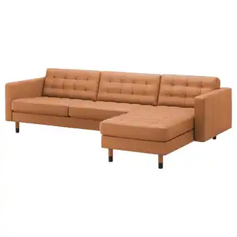 IKEA Landskrona 4-seters sofa med sjeselong, grann/bomstad gyllenbrun/tre/svart tilbud