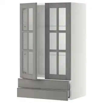IKEA Metod / maximera Veggskap m 2 vitrinedører/2 skuffer, hvit/bodbyn grå, 60x100 cm tilbud