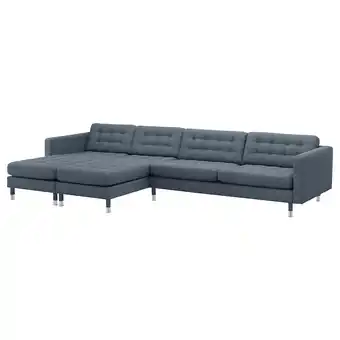 IKEA Landskrona 5-seters sofa, med sjeselonger/gunnared blå/metall tilbud