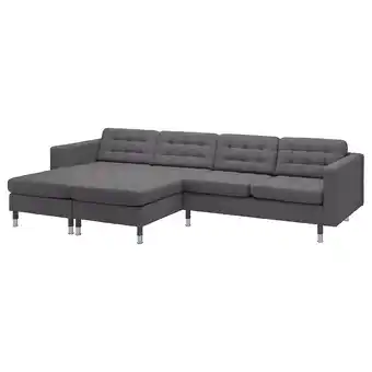 IKEA Landskrona 4-seters sofa med sjeselong, Gunnared mørk grå / metall tilbud