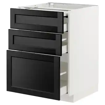 IKEA Metod / maximera Benkeskap, uttrekksflate/3 skuffer, hvit/lerhyttan svartbeiset, 60x60 cm tilbud