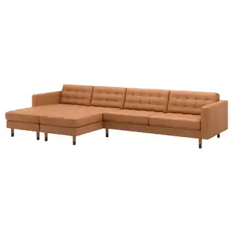IKEA Landskrona 5-seters sofa med sjeselong, grann/bomstad gyllenbrun/tre/svart tilbud