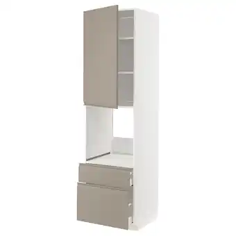 IKEA Metod / maximera Høyskap for ovn +dør/2 skuffer, hvit/upplöv matt mørk beige, 60x60x220 cm tilbud