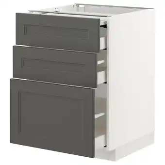 IKEA Metod / maximera Benkeskap, uttrekksflate/3 skuffer, hvit/axstad mørk grå, 60x60 cm tilbud