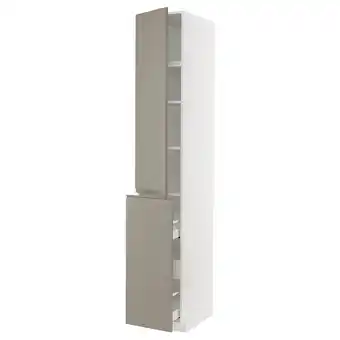 IKEA Metod / maximera Høyskap uttrekk 3 sku/1 dør/2 hpl, hvit/upplöv matt mørk beige, 40x60x240 cm tilbud