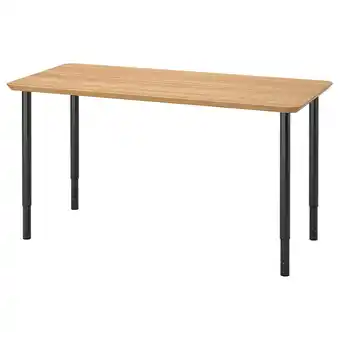 IKEA Anfallare / olov Arbeidsbord, bambus/svart, 140x65 cm tilbud