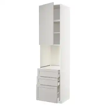 IKEA Metod / maximera Høyskap for ovn med dør/3 skuffer, hvit/lerhyttan lys grå, 60x60x240 cm tilbud