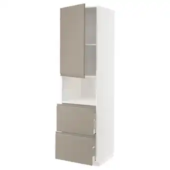 IKEA Metod / maximera Høyskap for mikro med dør/2 skuffer, hvit/upplöv matt mørk beige, 60x60x220 cm tilbud