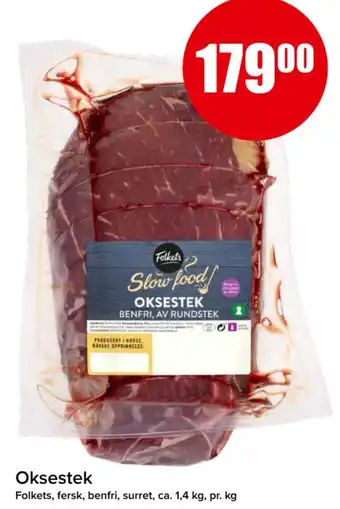 Spar Oksestek Folkets, fersk, benfri, surret, ca. 1,4 kg, pr. kg tilbud
