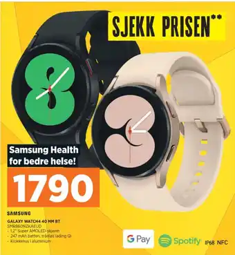 POWER SAMSUNG GALAXY WATCH4 40 MM BT SMR860NZKAEUD tilbud