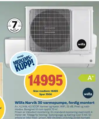 Coop Byggmix Wilfa Narvik 30 varmepumpe, ferdig montert tilbud