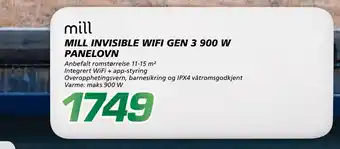 Coop Byggmix MILL INVISIBLE WIFI GEN 3 900 W PANELOVN tilbud
