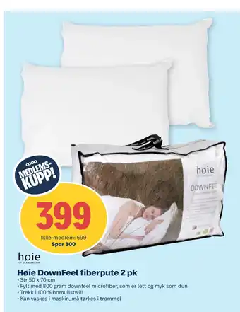 Coop Obs Høie DownFeel fiberpute 2 pk tilbud