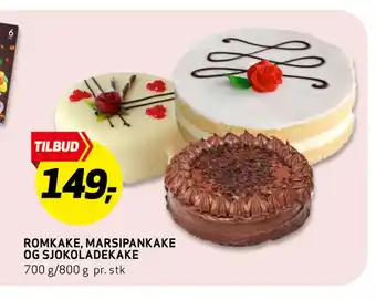 Bunnpris Romkake, Marsipankake og Sjokoladekake tilbud