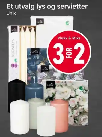 Nærbutikken Et utvalg lys og servietter tilbud