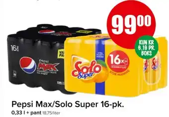 Spar Pepsi Max/Solo Super 16-pk. tilbud