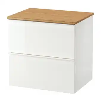IKEA Godmorgon / tolken Servantskap med 2 skuffer, høyglans hvit/bambus, 62x49x60 cm tilbud