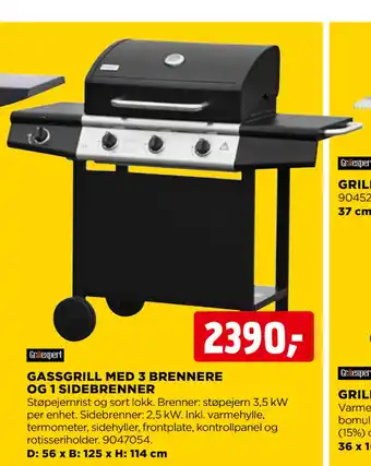 jem & fix GASSGRILL MED 3 BRENNERE OG 1 SIDEBRENNER tilbud
