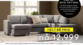 Skeidar Oslo U-sofa tilbud