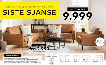 Skeidar Westin sofa i hud Eco Colorado cognac tilbud