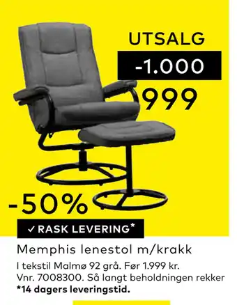 Skeidar Memphis lenestol m/krakk tilbud