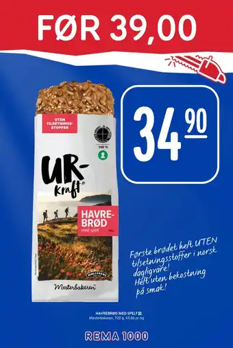Rema 1000 HAVREBRØD MED SPELT tilbud