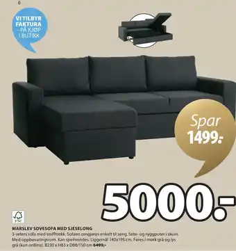JYSK MARSLEV SOVESOFA MED SJESELONG tilbud