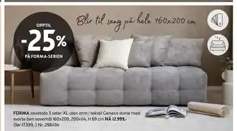 Bohus FORMA sovesofa 3 seter XL uten arm tilbud