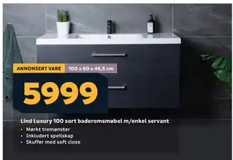 Megaflis Lind Luxury 100 sort baderomsmøbel m/enkel servant tilbud