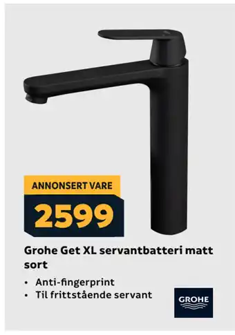 Megaflis Grohe Get XL servantbatteri matt sort tilbud