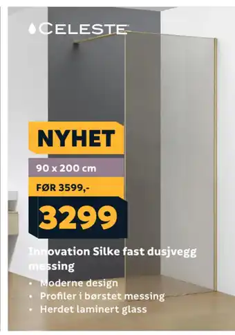 Megaflis Innovation Silke fast dusjvegg messing tilbud