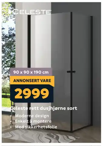 Megaflis Celeste rett dusjhjørne sort tilbud
