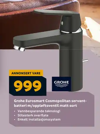 Megaflis Grohe Eurosmart Cosmopolitan servantbatteri m/oppløftsventil matt sort tilbud
