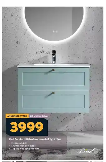 Megaflis Lind Comfort 80 baderomsmøbel light blue tilbud