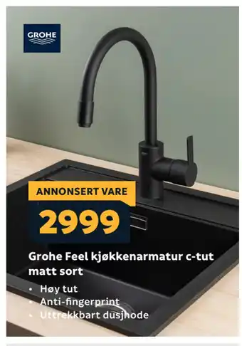 Megaflis Grohe Feel kjøkkenarmatur c-tut matt sort tilbud