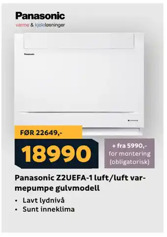 Megaflis Panasonic Z2UEFA-1 luft/luft varmepumpe gulvmodell tilbud