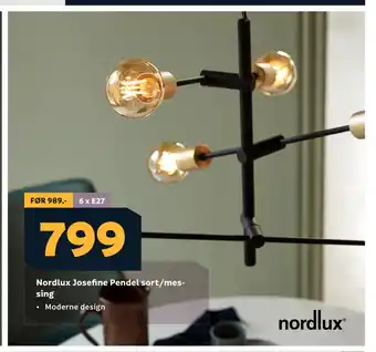 Megaflis Nordlux Josefine Pendel sort/messing tilbud