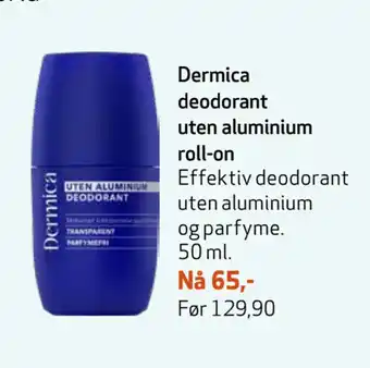 Apotek 1 Dermica deodorant uten aluminium roll-on tilbud