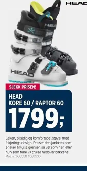 Sport 1 HEAD KORE 60/RAPTOR 60 tilbud