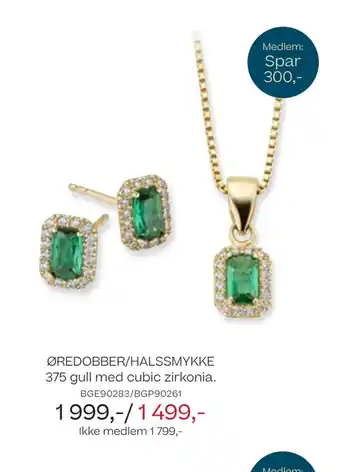 Bjørklund ØREDOBBER/HALSSMYKKE 375 gull med cubic zirkonia tilbud