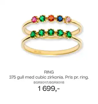 Bjørklund RING 375 gull med cubic zirkonia. Pris pr. ring tilbud