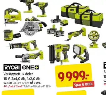 Jula RYOBI. ONE+ Verktøysett 17 deler tilbud