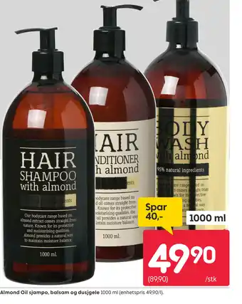 Rusta Almond Oil sjampo, balsam og dusjgele tilbud