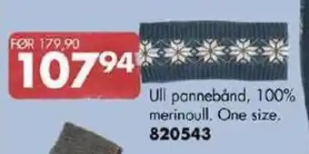 Sparkjøp Ull pannebånd, 100% merinoull. One size. 820543 tilbud