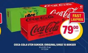 Coop Extra COCA-COLA UTEN SUKKER/ORIGINAL/URGE 10 BOKSER tilbud
