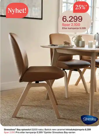Møbelringen Stressless Bay spisestol D200 natur, Batick new caramel tilbud