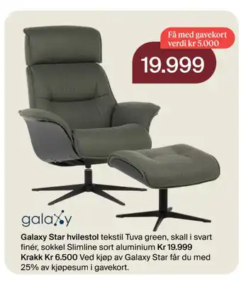Møbelringen Galaxy Star hvilestol tekstil Tuva green, skall i svart finér, sokkel Slimline sort aluminium tilbud